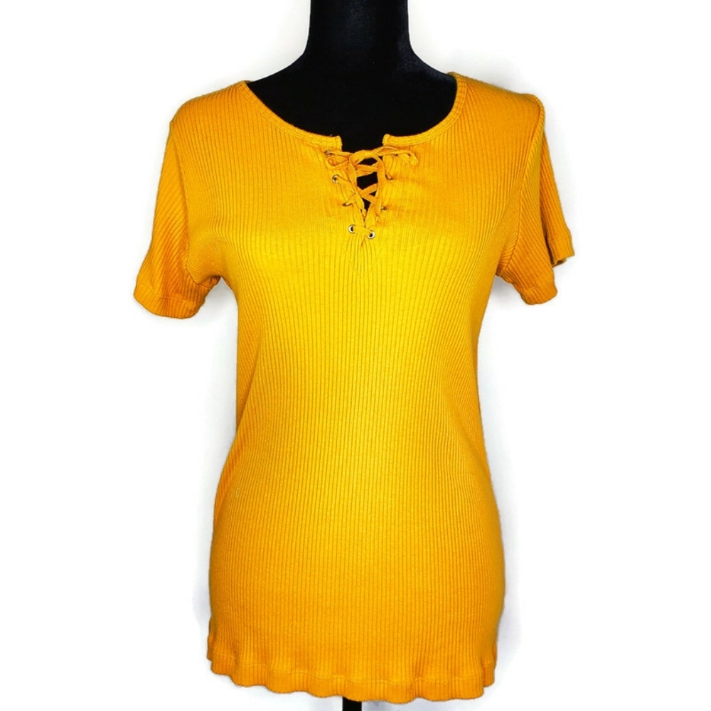One Step Up Plus mustard, lace-up shirt, Size XL